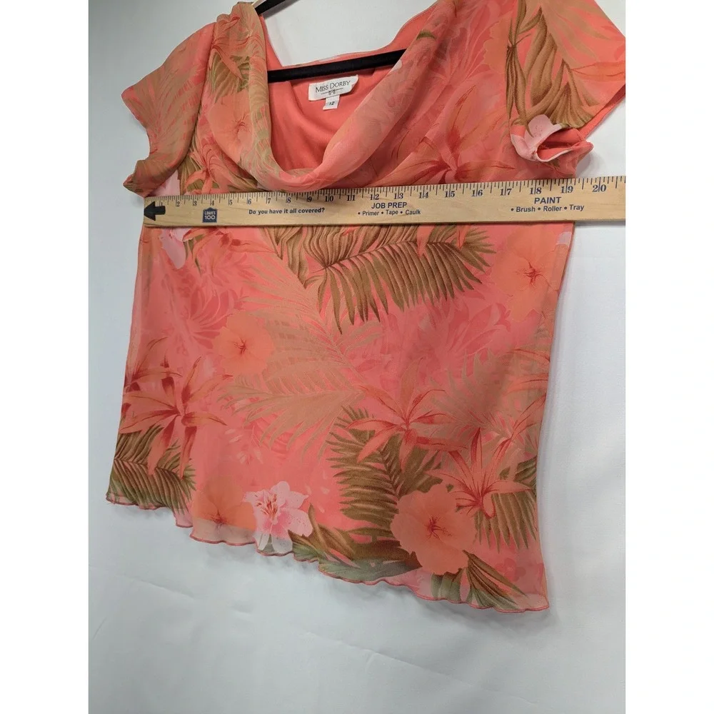 Miss Dorby Vintage Tropical Floral 2 Piece Set Cowl Neck Top Maxi Skirt Coral 12